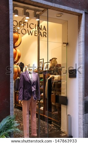 ROME - APRIL 10: Window view of Officina Slowear store on April 10, 2012 in Rome, Italy. OS is a specialty menswear fashion label with multiple stores in Europe and Asia.