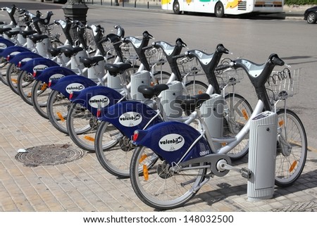 VALENCIA, SPAIN - OCTOBER 10: Valenbisi bike sharing station on October 10, 2010 in Valencia, Spain. With 275 stations and 2,750 bicycles Valenbisi is one of largest bike sharing systems worldwide.