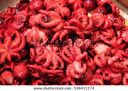 Japanese cuisine - pickled octopus at a market in Kyoto