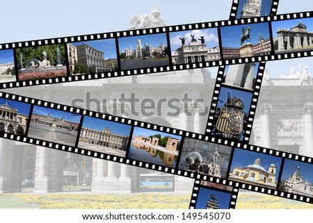 Madrid capital city of Spain. Illustration - film strips with vacation travel memories.
