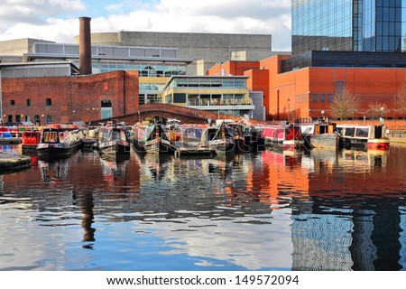 Birmingham Water Canal Network - Famous Gas Street Basin. West Midlands, England.