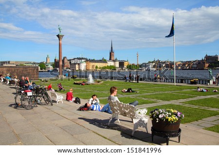 STOCKHOLM - MAY 30: Tourists and locals enjoy the day on May 30, 2010 in Stockholm, Sweden. According to UCLA research from 2007, Stockholm is the world\'s most livable city.