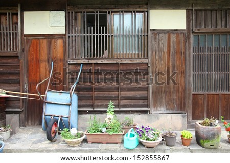 Japan - famous Tsumago old town. Wooden Japanese architecture.