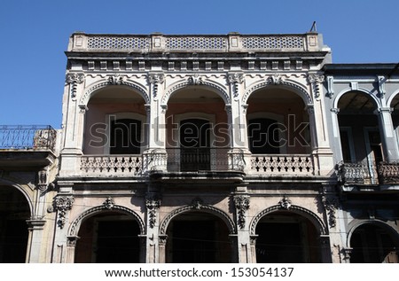 Havana, Cuba - city architecture. Old colonial buildings.
