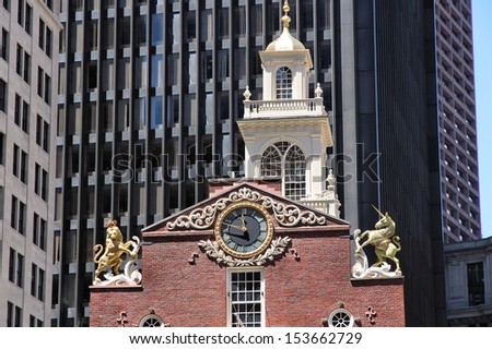 Boston, Massachusetts in the United States. Old State House - famous landmark on Boston Freedom Trail.