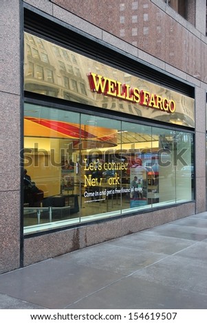 NEW YORK - JUNE 10: Wells Fargo Bank branch on June 10, 2013 in New York. Wells Fargo was the 23rd largest company in the United States in 2011 (by revenues).