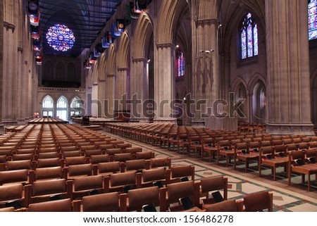 WASHINGTON - JUNE 14: Interior view of National Cathedral on June 14, 2013 in Washington. Construction of famous church began in 1907 and currently it is listed on National Register of Historic Places