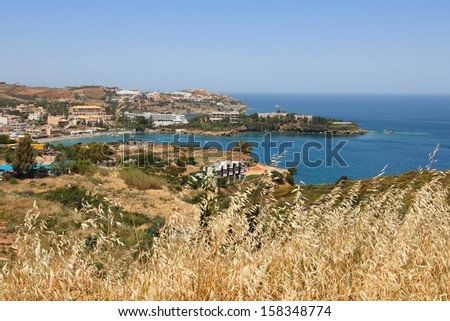 Coast of Crete island in Greece. Hotels in Agia Pelagia.