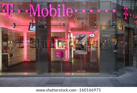 VIENNA - SEPTEMBER 4: T-Mobile store on September 4, 2011 in Vienna.  As of 2011, T-Mobile (founded 1990) is among top 20 wireless communication providers worldwide (150m subscribers).