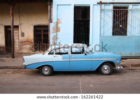 SANTIAGO, CUBA - FEBRUARY 8: Classic American car parked on February 8, 2011 in Santiago, Cuba. Recent change in law allows Cubans to trade cars again. Old law resulted in old fleet of private cars.