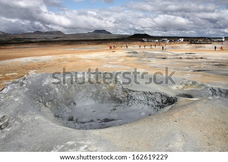 Iceland - Namafjall, Hverir landscape. Volcanic activity - boiling mud and sulphuric formations.