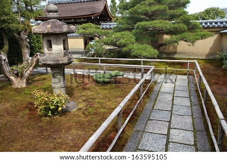 Kyoto, Japan - zen garden at famous Daitokuji (Daitoku-ji) Temple. Buddhist zen temple of Rinzai school.