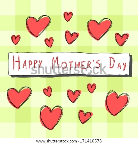 Happy Mother's Day - greeting card with doodle scrapbook hearts. Holiday celebration.