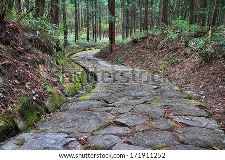 Japan - famous Nakasendo trail near Magome. Old route hundreds of years old.