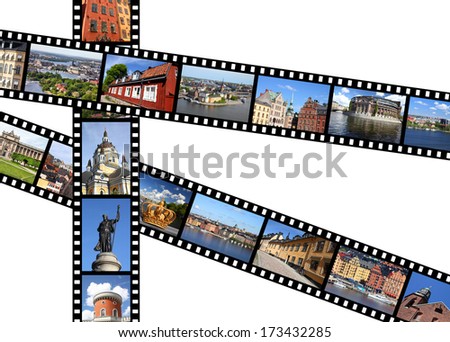 Illustration - film strips with travel memories. Stockholm, Sweden. All photos taken by me, available also separately.