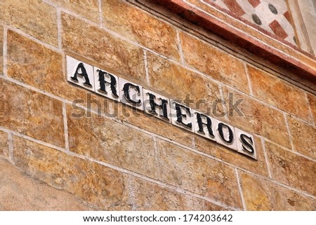 Seville, Spain - decorative street name sign. Archeros Street.