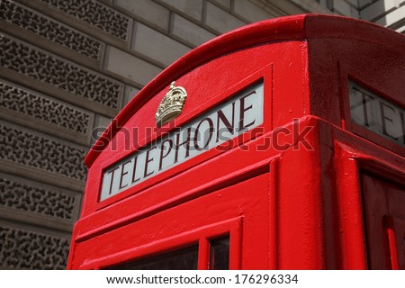 London, United Kingdom - Red Telephone Box Close-Up.
