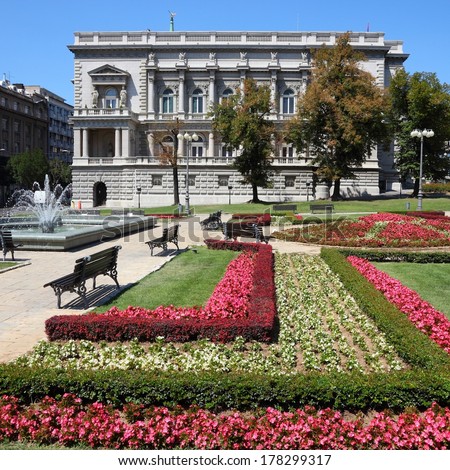 Belgrade, Serbia - famous Old Palace and flower gardens in the city. Currently local government headquarters - City Assembly.