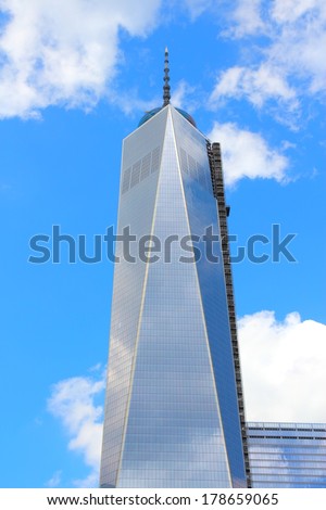 NEW YORK, USA - JULY 4, 2013: One World Trade Center skyscraper in New York. The building will be open early 2014. It is 541m tall.