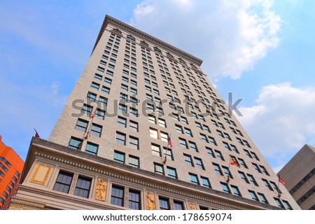 BALTIMORE, USA - JUNE 12, 2013: Famous Baltimore Gas and Electric Company Building exterior view. It was the tallest building (289 ft) in Baltimore from 1916 to 1923.