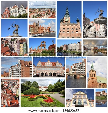 Photo collage from Gdansk, Poland. Collage includes major landmarks like the granaries and Neptune fountain.