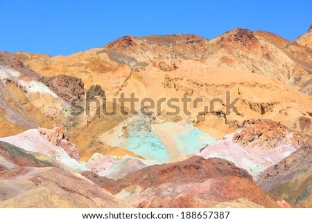 Death Valley in California, United States. Scenic view of famous Artist\'s Palette in Death Valley National Park (Mojave Desert in Inyo County). It is an alluvial fan of Black Mountains.
