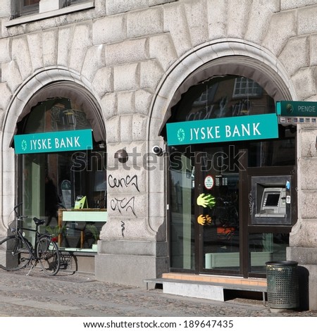 COPENHAGEN, DENMARK - MARCH 11, 2011: Jyske Bank branch in Copenhagen. Jyske Bank had 757 million DKK of profit for 2010 (61% growth). It is 3rd largest in Denmark in terms of market share.