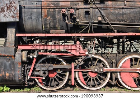 Old rusty steam engine graveyard in Pyskowice, Poland. Abandoned steam trains.