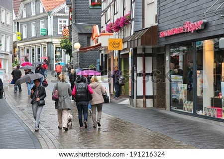 HATTINGEN, GERMANY - JULY 16, 2012: People visit the Old Town in Hattingen, Germany. The town dates back to at least 1396. It was part of famous Hanseatic League.