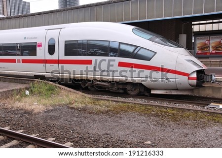 DORTMUND, GERMANY - JULY 16, 2012: ICE train of Deutsche Bahn in Dortmund, Germany. In 2009 ICE Express trains transported more than 77 million passengers.