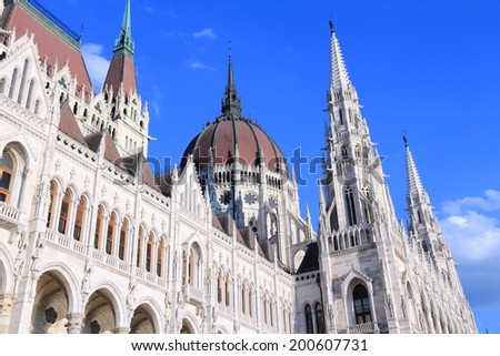 Budapest, Hungary - national Parliament building featuring Gothic revival and Renaissance revival architecture.
