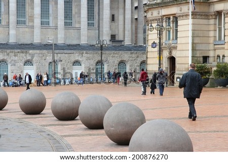 BIRMINGHAM, UK - APRIL 24, 2013: People visit Victoria Square in Birmingham. Birmingham is the most populous British city outside London with 1,074,300 residents (2011 census).