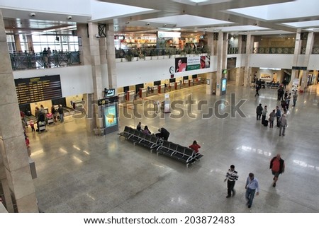 JEREZ, SPAIN - NOVEMBER 5, 2012: Travelers wait at Jerez Airport in Spain. 812 thousand passengers used the airport in 2013.