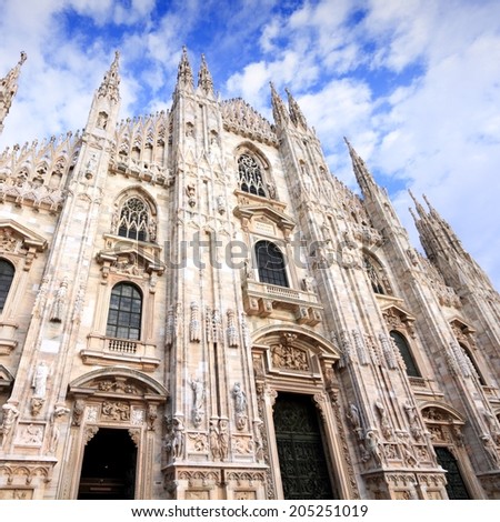 Milan, Italy. Famous landmark - the cathedral made of Candoglia marble. Square composition.