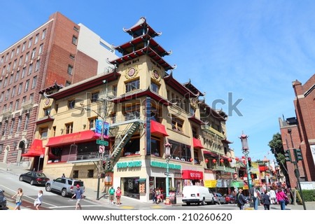 SAN FRANCISCO, USA - APRIL 8, 2014: People visit Chinatown in San Francisco, USA. San Francisco Chinatown is the largest Chinese community outside Asia (100,000 people).
