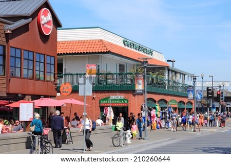 SAN FRANCISCO, USA - APRIL 8, 2014: People visit Fisherman\'s Wharf in San Francisco, USA. San Francisco is the 4th most populous city in California (837,442 people in 2013).