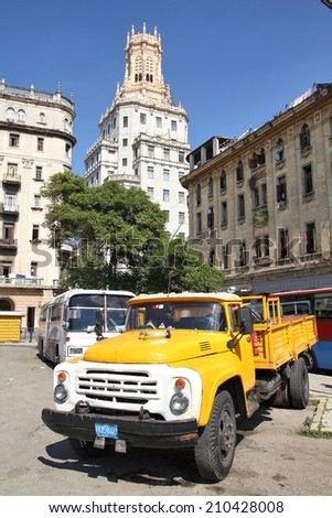 HAVANA, CUBA - JANUARY 30, 2011: Old Russian Zil truck parked in Havana, Cuba. Cuba has one of the lowest car-per-capita rates (38 per 1000 people in 2008).