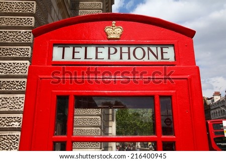 London, United Kingdom - red telephone booth typical for England.
