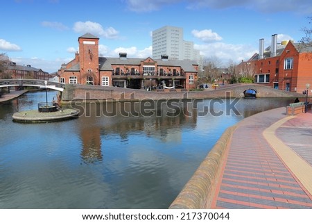 Birmingham water canal network - famous Birmingham-Fazeley roundabout. West Midlands, England.
