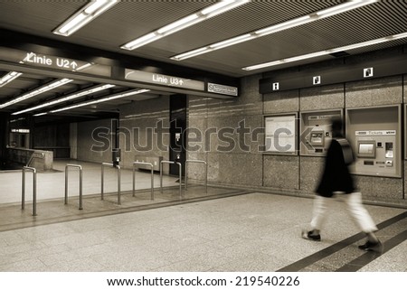VIENNA, AUSTRIA - SEPTEMBER 9, 2011: Metro station and ticket machines on September 9, 2011 in Vienna. With 534m annual passengers (2010), Vienna's U-Bahn is 20th largest metro system worldwide.