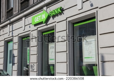 KATOWICE, POLAND - SEPTEMBER 5, 2014: Getin Bank branch in Katowice, Poland. It is part of Getin Noble Bank and has more than 500 branches (2014).