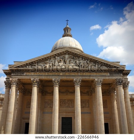 Paris, France - famous Pantheon in Latin Quarter. UNESCO World Heritage Site. Square composition.