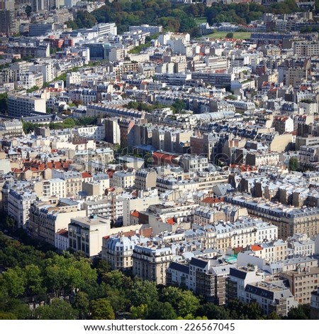 Paris, France - aerial city view. UNESCO World Heritage Site. Square composition.