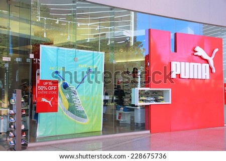 LAS VEGAS, USA - APRIL 14, 2014: Puma sportswear store in Las Vegas. The German footwear company exists since 1924 and had 306 million EUR operating income in 2010.