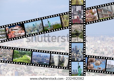Tokyo, capital city of Japan. Illustration - film strips with travel memories.
