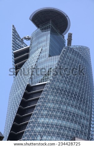 NAGOYA, JAPAN - APRIL 29, 2012: Mode Gakuen Spiral Towers building in Nagoya, Japan. The building was finished in 2008, is 170m tall and is among most recognized skyscrapers in Japan.