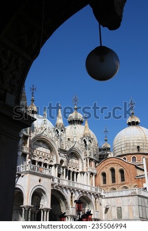 Saint Mark's Basilica - cathedral church of Venice, Italy. Famous landmark built in Byzantine and gothic styles. UNESCO World Heritage Site.