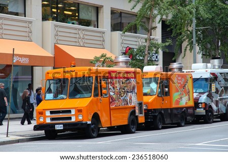 WASHINGTON, USA - JUNE 14, 2013: People buy food from the trucks in Washington DC. 646 thousand people live in Washington DC (2013) making it the 23rd most populous US city.