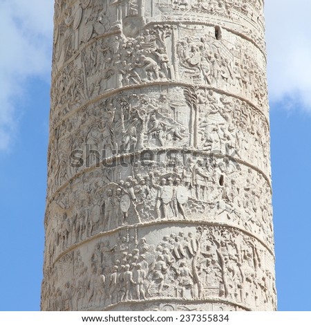 Rome, Italy - famous Trajan Column. Old monument. Square composition.