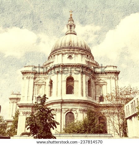 London, United Kingdom - famous St. Paul\'s Cathedral church. Cross processed retro style color tone.